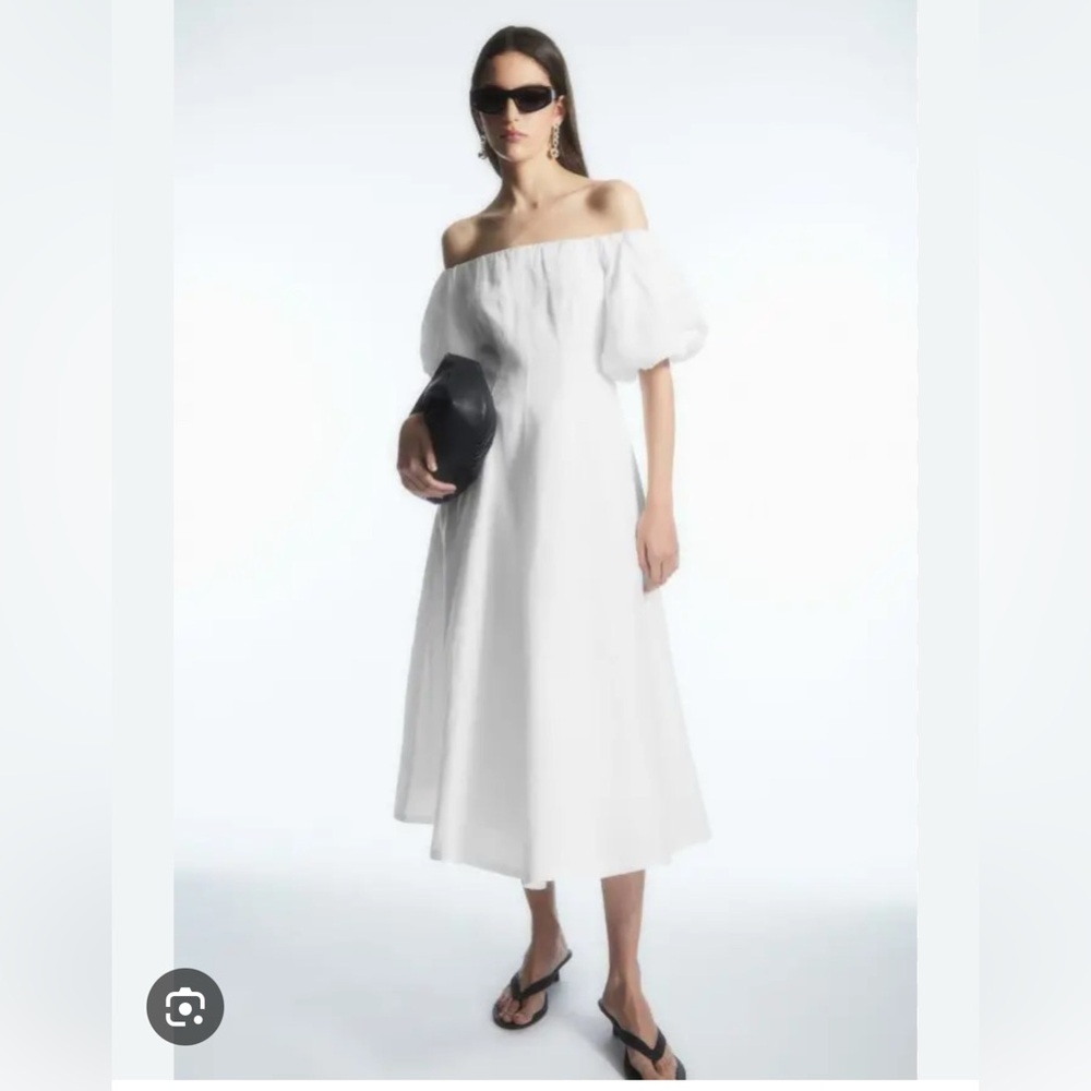 COS Off-The-Shoulder Puff Sleeve White Linen Dress NWT - Size 6
